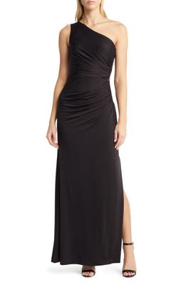 Vince Camuto One-Shoulder Ruched Waist Gown in Black