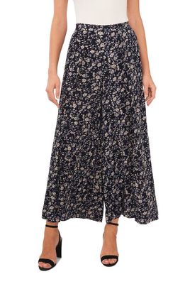 Vince Camuto Overlay Floral Crop Wide Leg Pants in Classic Navy