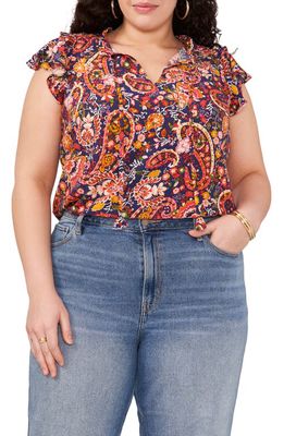 Vince Camuto Paisley Flutter Sleeve Blouse in Classic Navy
