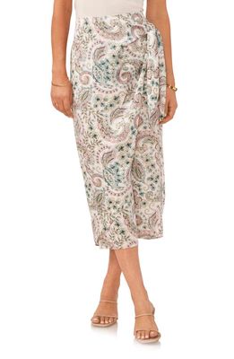 Vince Camuto Paisley Wrap Front Midi Skirt in New Ivory