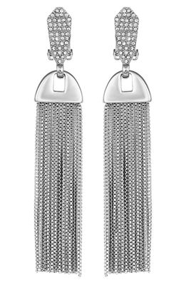 Vince Camuto Pave Tassel Clip-On Drop Earrings in Silver/Crystal
