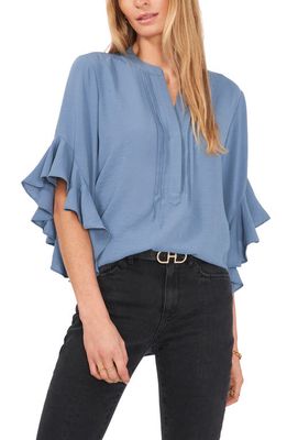 Vince Camuto Pintuck Flutter Sleeve Blouse in Blue Stone