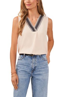 Vince Camuto Placed Print Sleeveless Top in Soft Cream