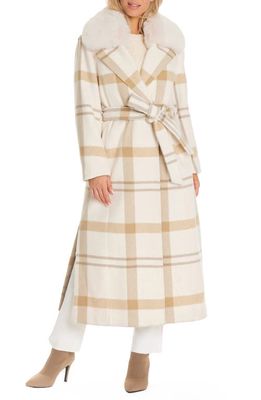 Vince Camuto Plaid Coat with Removable Faux Fur Collar in Crm Beige Plaid