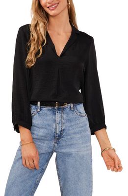 Vince Camuto Pleat Front Satin Shirt in Rich Black