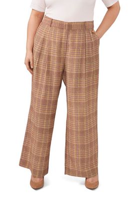 Vince Camuto Pleated Plaid Wide Leg Pants in Birch