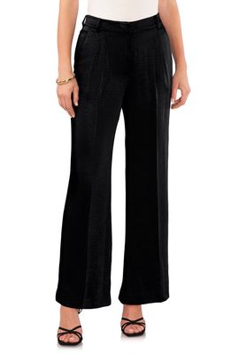 Vince Camuto Pleated Satin Wide Leg Pants in Rich Black