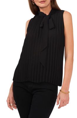 Vince Camuto Pleated Tie Neck Sleeveless Blouse in Rich Black