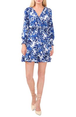 Vince Camuto Print Long Sleeve Tiered Minidress in Opulent Blue