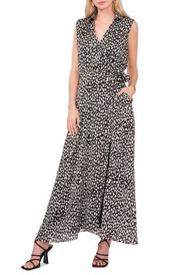 Vince Camuto Print Sleeveless Wrap Maxi Dress in Rich Black