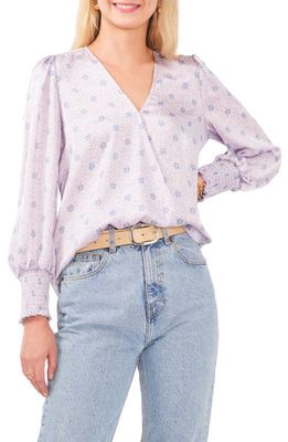 Vince Camuto Print Smocked Cuff Blouse in Cool Lavender