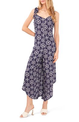 Vince Camuto Printed Tie Strap Wide Leg Jumpsuit in Navy White