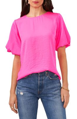 Vince Camuto Puff Sleeve Hammered Satin Blouse in Hot Pink