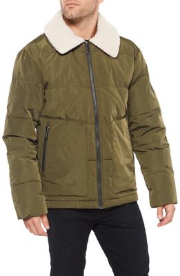 Vince Camuto Quilted Coat with Fleece Collar in Olive