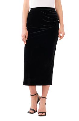 Vince Camuto Ruched Velvet Midi Skirt in Rich Black