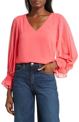 Vince Camuto Ruffle Cuff Peasant Top in Pink Allure