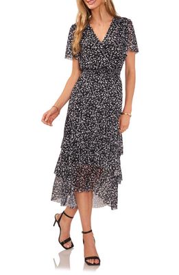 Vince Camuto Ruffle Flutter Sleeve High-Low Midi Dress in Rich Black