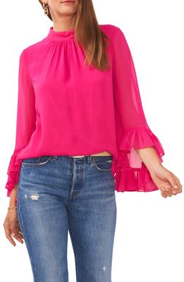 Vince Camuto Ruffle Sleeve Mock Neck Blouse in Pomegranate Pink