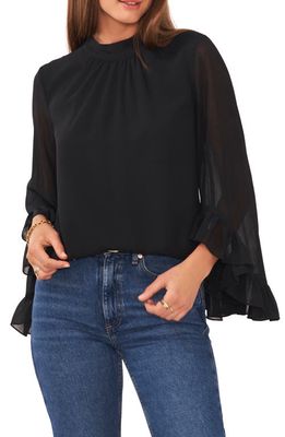 Vince Camuto Ruffle Sleeve Mock Neck Blouse in Rich Black