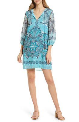 Vince Camuto Scarf Print Chiffon Shift Dress in Turquoise
