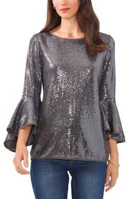 Vince Camuto Sequin Bell Sleeve Top in Silver