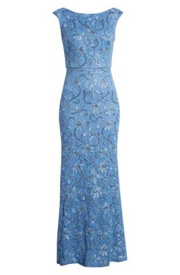 Vince Camuto Sequin Cap Sleeve Lace Gown in Periwinkle