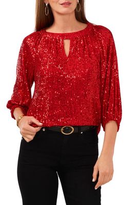 Vince Camuto Sequin Keyhole Neck Blouse in Ultra Red