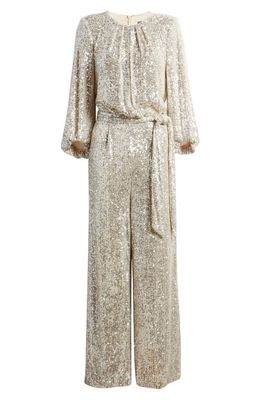Vince Camuto Sequin Long Sleeve Jumpsuit in Silver