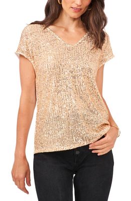 Vince Camuto Sequin Mixed Media Cap Sleeve Top in Gold