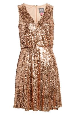 Vince Camuto Sequin Sleeveless Fit & Flare Dress in Rose Gold