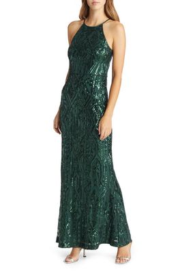 Vince Camuto Sequin Sleeveless Gown in Hunter