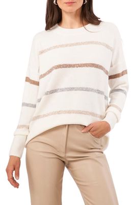 Vince Camuto Sequin Stripe Sweater in Antique White