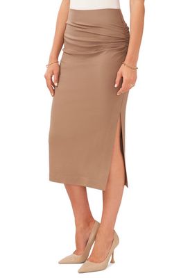 Vince Camuto Side Ruched Midi Skirt in Fall Camel