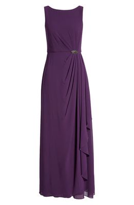 Vince Camuto Side Ruffle Sleeveless Gown in Plum