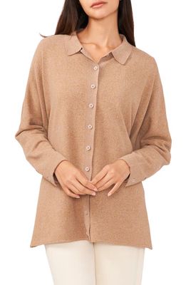 Vince Camuto Side Slit Button-Up Sweater Shirt in Dark Latte Heather