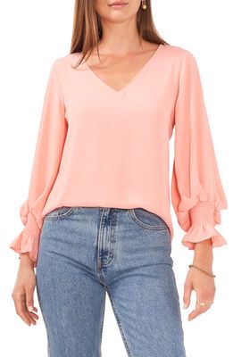 Vince Camuto Smock Cuff V-Neck Blouse in Canyon Coral