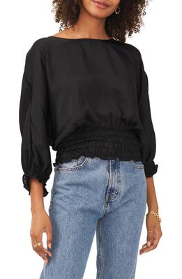 Vince Camuto Smocked Bateau Neck Blouse in Rich Black