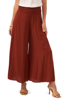 Vince Camuto Smocked Crop Wide Leg Pants in Tobacco