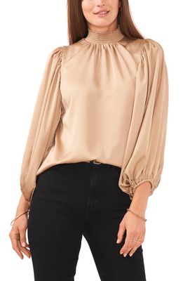 Vince Camuto Smocked Neck Balloon Sleeve Blouse in Fall Camel