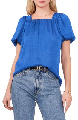 Vince Camuto Square Neck Textured Satin Top in Sapphire Blue