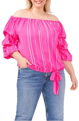 Vince Camuto Stripe Balloon Sleeve Off the Shoulder Blouse in Hot Pink