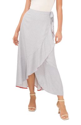 Vince Camuto Stripe Ruffle Faux Wrap Maxi Skirt in New Ivory
