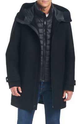 Vince Camuto Systems Water Resistant Hooded Wool Blend 3-in-1 Coat in Black