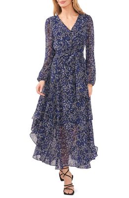 Vince Camuto Tie Waist Long Sleeve Maxi Dress in Imperial Blue