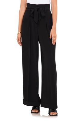 Vince Camuto Tie Waist Wide Leg Trousers in Rich Black