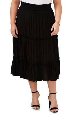 Vince Camuto Tiered Midi Skirt in Rich Black