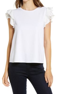 Vince Camuto Tiered Ruffle Sleeve Cotton Blend Top in Ultra White