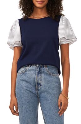 Vince Camuto Tulip Sleeve Mixed Media Top in Classic Navy
