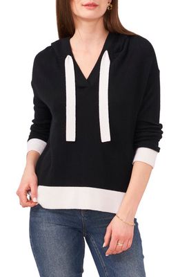 Vince Camuto V-Neck Colorblock Hoodie in Rich Black