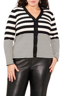 Vince Camuto Variegated Stripe Cardigan in Rich Black